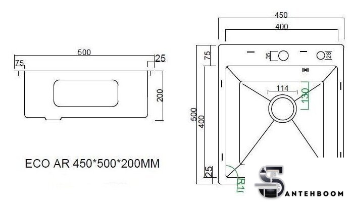 Кухонная мойка ARFEKA ECO AR 450*500 GOLD PVD NANO - Изображение №3 — Интернет-магазин santehboom.by