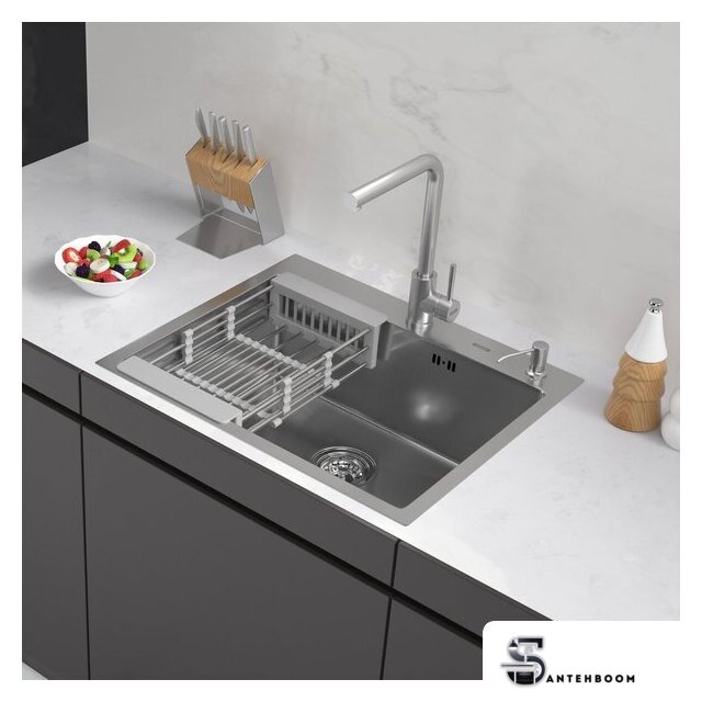 Кухонная мойка ARFEKA ECO AR мойка 600*500, коландер, дозатор SATIN DECOR VOLCANIC ROCK - Изображение №1 — Интернет-магазин santehboom.by