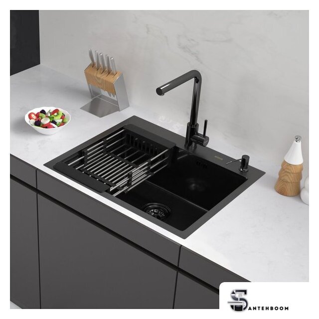 Кухонная мойка ARFEKA ECO AR мойка 600*500, коландер, дозатор BLACK DECOR MILLET GRAINS - Изображение №1 — Интернет-магазин santehboom.by