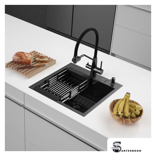 Кухонная мойка ARFEKA ECO AR мойка 500*500, коландер, дозатор BLACK DECOR MILLET GRAINS - Изображение №1 — Интернет-магазин santehboom.by