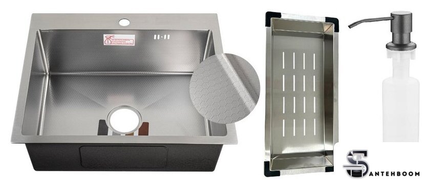 Кухонная мойка Schtoff Best Decor Silver 5550 + коландер металл K-1 BLACK + дозатор SD-1 GREY - Изображение №1 — Интернет-магазин santehboom.by