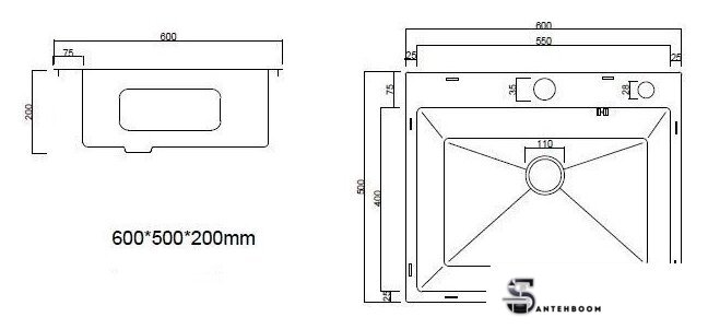 Кухонная мойка ARFEKA Eco AR 600*500 Black PVD Nano Decor Millet Grains - Изображение №3 — Интернет-магазин santehboom.by