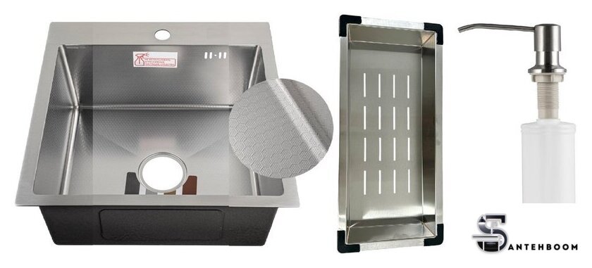Кухонная мойка Schtoff Best Decor Silver 5050 + коландер металл K-1 Black + дозатор SD-1 Silver - Изображение №1 — Интернет-магазин santehboom.by