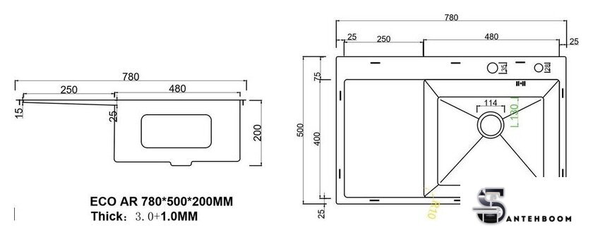 Кухонная мойка ARFEKA ECO AR 780*500 R SATIN - Изображение №3 — Интернет-магазин santehboom.by