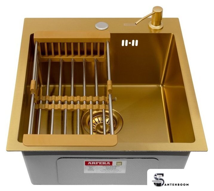 Кухонная мойка ARFEKA Eco AR мойка 450*500, коландер, дозатор Gold - Изображение №2 — Интернет-магазин santehboom.by