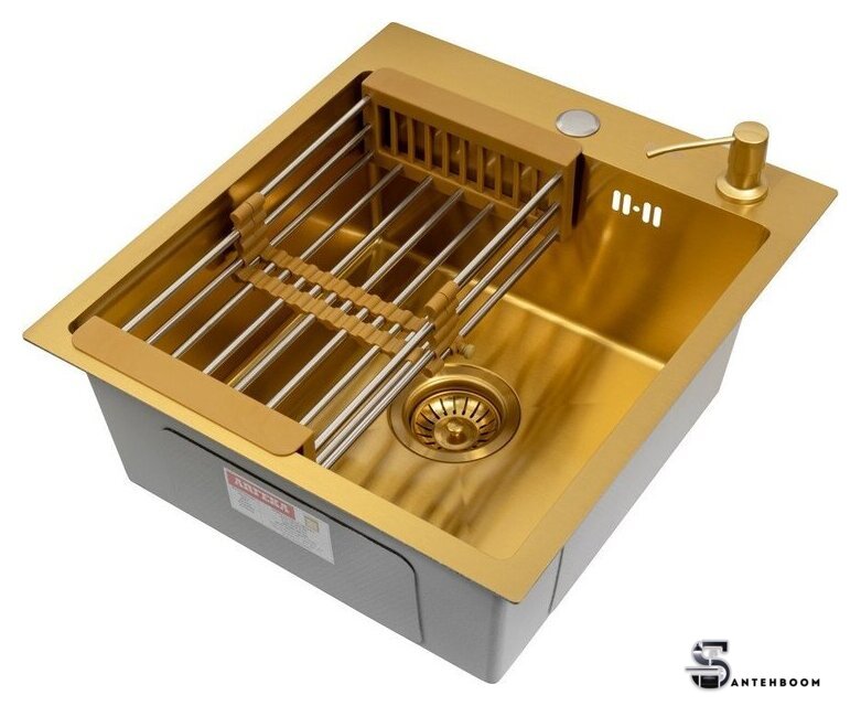 Кухонная мойка ARFEKA Eco AR мойка 450*500, коландер, дозатор Gold - Изображение №3 — Интернет-магазин santehboom.by