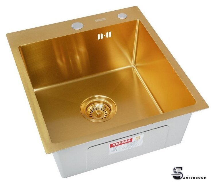 Кухонная мойка ARFEKA Eco AR мойка 450*500, коландер, дозатор Gold - Изображение №4 — Интернет-магазин santehboom.by