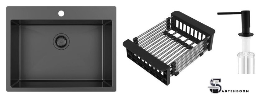 Кухонная мойка Schtoff Best Premium Black 5550 + коландер KR-1 Black + дозатор SD-1 Black - Изображение №1 — Интернет-магазин santehboom.by