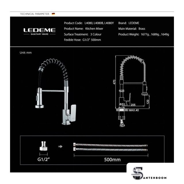 Смеситель  Ledeme L4080 - Изображение №3 — Интернет-магазин santehboom.by