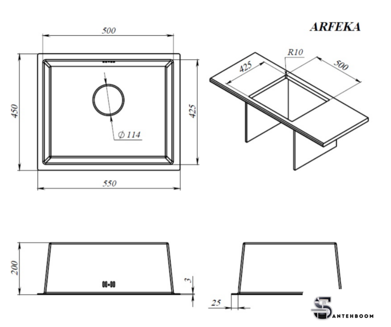 Кухонная мойка ARFEKA ECO AR 550*450 SATIN DECOR VOLCANIC ROCK - Изображение №2 — Интернет-магазин santehboom.by