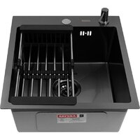 Кухонная мойка ARFEKA Eco AR мойка 450*500, коландер, дозатор Black - Превью изображения №2 — Интернет-магазин santehboom.by
