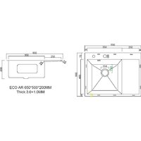 Кухонная мойка ARFEKA ECO AR 650*500 L SATIN - Превью изображения №3 — Интернет-магазин santehboom.by
